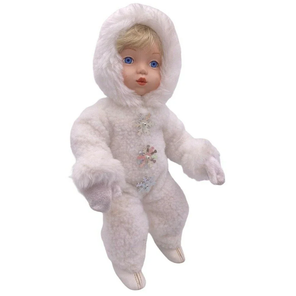 Vintage 1995 Ashton Drake SnowBabies Porcelain Doll Titus Tomescu White Snowsuit